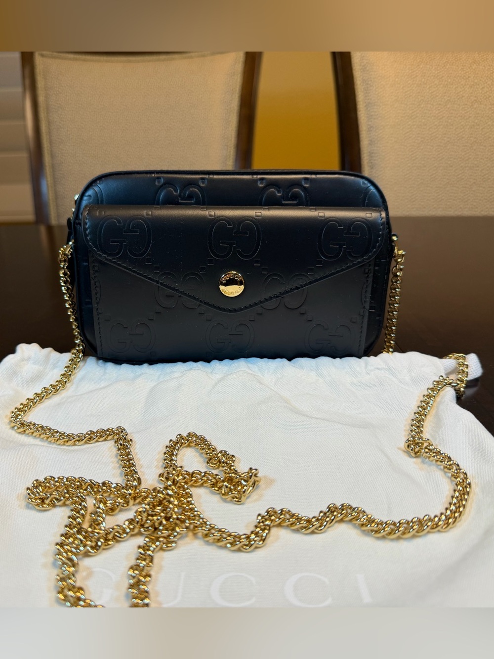 New Authentic Gucci GG Supreme Logo Shoulder Bag Black Leather - Picture 1 of 15